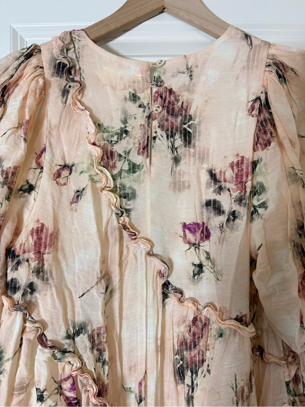 Bohme Peach Floral Ruffle Puff-Sleeve women’s Dress - Picture 2 of 4